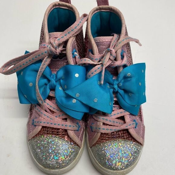 Girls JoJo Siwa pink high top sequin sparkly blue bow sneakers - Picture 2 of 8